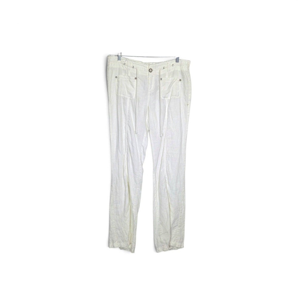 Vintage Guess White Linen Drawstring Straight Leg Pants Coastal Casual Trousers